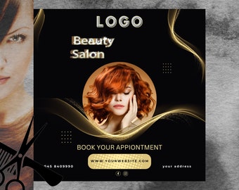 Beauty salon Flyer, Hairdresser flyer, Instagram Flyer, A4 flyer, Social Media flyer, Canva template, Business flyer.