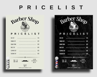 Price List Barber Shop Template Canva, Business Price List, Pricing List, Salon Price List, Editable Price List, Design Price List, A4 Flyer