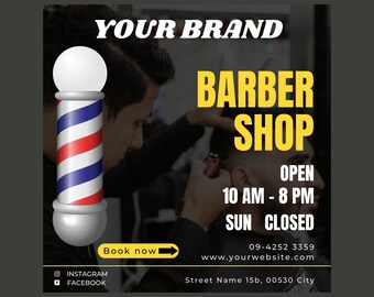 Barber Shop FLYER, Booking Flyer, Social Media Flyer, Beauty Template, Diy Flyer, Canva Template for Barber Shop Flyer