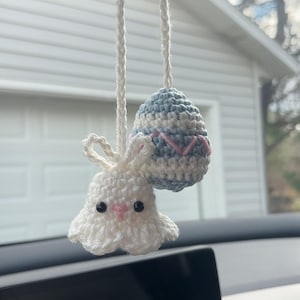 Crochet Bunny and Egg Car Charm, Easter Rear View Mirror Decor