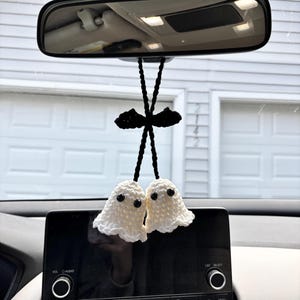 Crochet Ghost Car Charm, Halloween Car Accessories, Spooky Season Decor