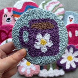 Handmade Mug Rug, Punch Needle Coaster, Handmade Gift, Drink Coaster, unique Decor, Housewarming Gift, Tufted Mug Rug, gifts for her
