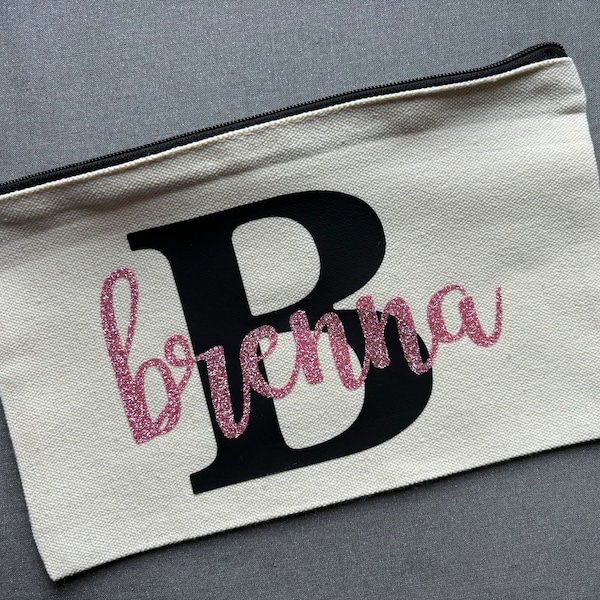 Personalized Canvas pouch - Pencil Case -Makeup Bag- Gift for Her - Cosmetic Bag - Bridesmaid Gift- Zipper Pouch -Clutch Bag - Cute Bag