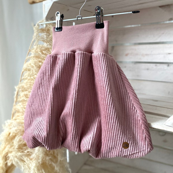 Stilvoller Ballonrock aus Cord für Mädchen - Knielanger Mädchenrock - Handgemachte Mädchenbekleidung - Rosa Rock - Ballonröcke