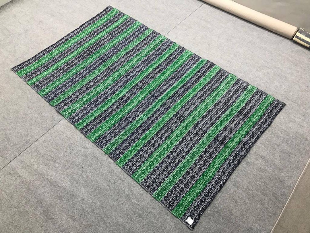 Navy Blue and Green Rag Rug ,embroidrey Desing Kilim Rug ,navy Blue