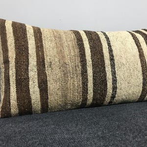 Vintage Kilim Rug Pillow Cover: Long Lumbar, Turkish Wool (15x23 King Size)