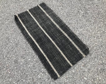Vintage Turkish Goat Hair Kilim Rug: 2x3 Small Striped Runner