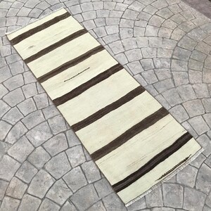 2x5 Neutral Brown small rug , Striped small kilim rug ,Turkish small rug , Door mat rug , Minimalist small rug , small runner rug  2.1x5.9 f