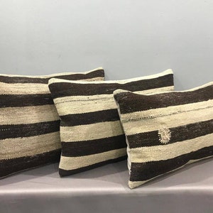 14&quot;x24&quot; inches /Set Of Three pillow Cushion , Neutral Turkish Vintage kilim Boho Lumbar Oversize Pillow Cover,Rustic Cushion, Ottoman Decor