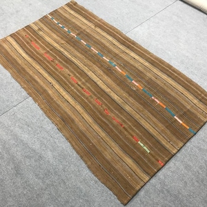 Neutral goat hair area kilim rug , ft / striped desing area kilim rug , 100% Natural goat hair brown  color rug , natural striped kilim rug
