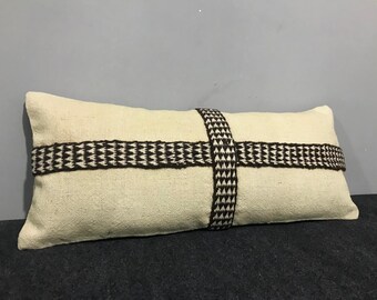 Fodera per cuscino lombare a righe marroni: cuscino per divano extra lungo, 11x28