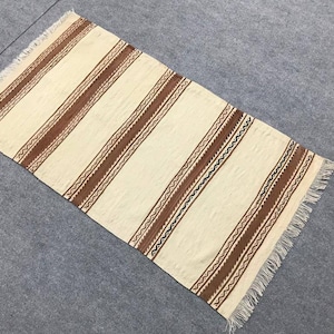 Vintage wool neutral small rug , Striped small kilim rug,Turkish small rug,Door mat rug , Minimalist small rug,Square small rug, 2.0x3.7 ft