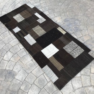 Brown Goat hair Patchwork oushak runner rug,kitchen runner rug , Minimalist runner rug, Short runner rug, Turkish runner rug,2.5x5.9 ft