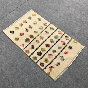 Vintage embroidery small rug , Striped small kilim rug ,Turkish small rug ,Door mat rug , Minimalist small rug, Square small rug, 2.0x3.2 ft