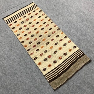 Vintage embroidery small rug , Striped small kilim rug ,Turkish small rug ,Door mat rug , Minimalist small rug, Square small rug, 1.9x4.1 ft