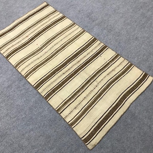 Vintage embroidery small rug , Striped small kilim rug ,Turkish small rug ,Door mat rug , Minimalist small rug, Square small rug, 2.6x5.0 ft