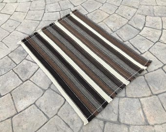 Vintage Striped Wool Kilim Rug: Turkish Door Mat (1.7x2.2 ft)