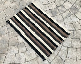 Vintage Striped Kilim Rug: Turkish Wool Door Mat (1.8 x 2.5 ft)