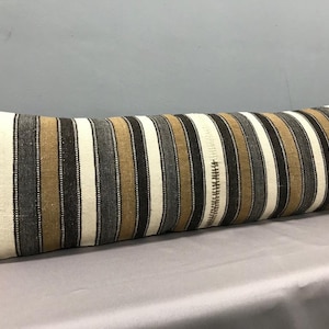 13 "x42" pollici / copertura del cuscino lombare oversize neutra pollici, lana crema organica con federa extra lunga Kilim a righe marrone naturale