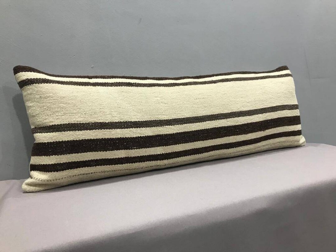 13x37 Inches / Neutral Extra Large Lumbar Pillow Cover Inches, Organic Cream Wool With Natural