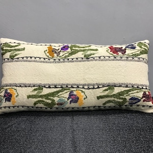 13&quot;x25&quot; inches /,Neutral Brown Pillow Cover Cushion Vintage Throw Pillow Cover, Lumbar Cushion ,Rug Wool Lumbar , Lumbar Pillow Boho Lumbar