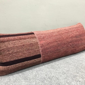 11&quot;x33&quot; inches / Neutral Extra Long Lumbar Pillow cover  Inches, Organic Wool with hand made pillow , Striped Kilim Pillow Case, xl pillow
