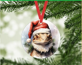 Bearded Dragon Christmas Ornament 2 - Digital png file - instant download - lizard lover - holiday reptile graphics - Santa beardie pendant