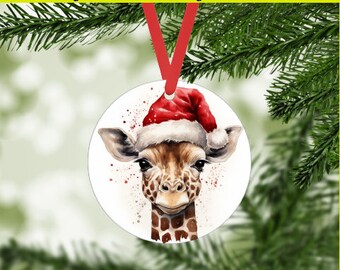Santa Giraffe 2 Christmas Ornament Digital PNG - African Safari Zoo Animals - Holiday Gift Tags, diy crafts, Kids Room Nursery decor