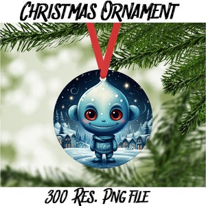 Alien Christmas 14- Cyfrowy plik PNG do pobrania natychmiast - Fantastyczna ozdoba choinkowa SciFi, odświeżacz powietrza, projekt DIY - postać z kreskówki