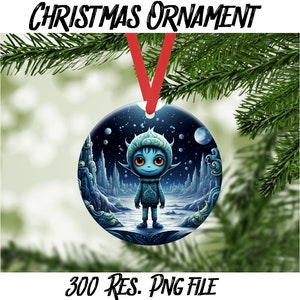 Alien Christmas 9- Cyfrowy plik PNG do pobrania natychmiast - Uroczy bohater kreskówki Fantasy SciFi - Ozdoba choinkowa, odświeżacz powietrza, projekt DIY
