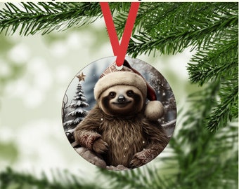 Santa Sloth 6 Christmas Digital PNG Graphic - Ornaments, Holiday Gift Tags, DIY Crafts, Handmade Gifts - Woodland Animals - Cute Critters
