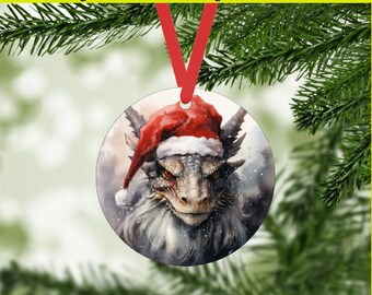 Dragon Christmas Ornament 6 - Digital png file - instant download - santa - dinosaur kids room decor -holiday gift tags, pendant, diy crafts