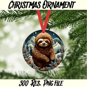 Paresseux 8 Noël numérique PNG en téléchargement - animaux de la forêt tropicale humide - étiquettes cadeaux de vacances, ornements d'arbre, sous-verres, travaux manuels