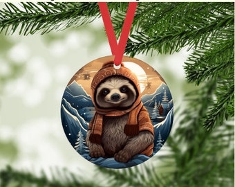 Sloth Christmas Ornament 11 -Digital png file - instant download - Gift Tag - exotic zoo animals -diy holiday kids craft -winter Santa Sloth