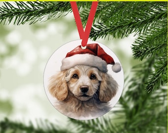 Santa Dog 8 Christmas Ornament Digital PNG - Poodle, Doodle, Rescue Mixed Breed puppy - Holiday Gift Tags, DIY Craft Projects - Pet Portrait
