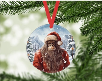 Bigfoot Santa Christmas 12 - Digital png File - sasquatch Instant Download - Winter Fantasy sci Fi Cryptid Ornament, Gift Tag, craft Graphic
