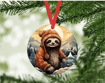 Santa Sloth 1 Christmas Ornament - Digital PNG file - instant download - Gift Tag - exotic zoo animals - diy holiday kids craft