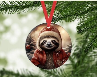 Sloth Christmas Ornament 7 - Digital png file - instant download - Gift Tag - exotic zoo animals -diy holiday kids craft -winter Santa Sloth