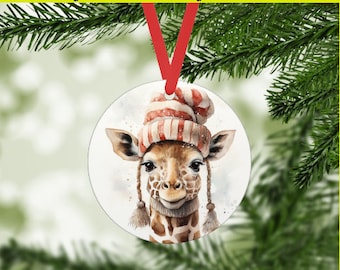 Winter Giraffe 4 Christmas Ornament - Digital PNG Instant Download - Cute Zoo Animals, Safari - Holiday Gift Tags, DIY Craft Project