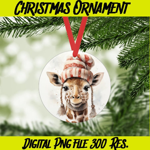 Winter Giraffe 4 Christmas Ornament - Digital PNG Instant Download - Cute Zoo Animals, Safari - Holiday Gift Tags, DIY Craft Project