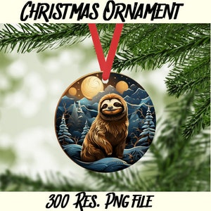 Sloth 13 Natale PNG digitale download immediato - Animali della foresta pluviale tropicale - Ornamento per albero, etichette regalo per le feste, sottobicchieri, lavoretti per bambini