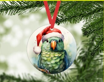 Santa Parrot 1 Christmas Ornament -Digital PNG Instant Download - Exotic Pet Bird - DIY Crafts, Holiday Gift Tags, Handmade Pet Portraits