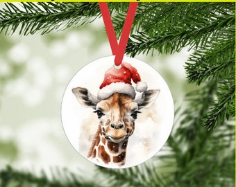 Santa Giraffe Christmas Ornament 3 - cute zoo animals - Digital png file - instant download - diy craft projects, pendant, holiday gift tags
