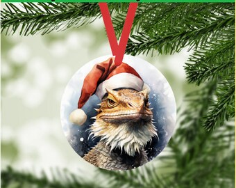 Bearded Dragon Christmas Ornament 1 - Digital png file - instant download - lizard lover - holiday reptile graphics - Santa beardie pendant