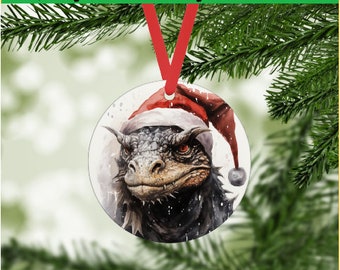 Dragon Christmas Ornament 4 - Santa Digital PNG file - instant download - medieval holiday gift tags - dinosaur kids craft - dnd rpg
