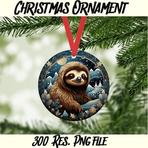 Luiaard 10 kerst digitaal PNG-bestand direct downloaden - Tropisch regenwoud dier - Cadeaukaartjes vakantie, Boomversieringen, Kinderambachten, Onderzetters