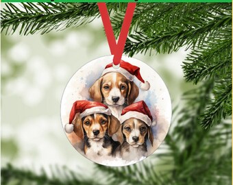 Beagle Christmas Ornament - dog breeds 3 - Digital png file - instant download - diy craft projects, homemade holiday gift tags - pet rescue