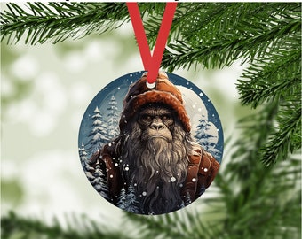 Bigfoot Christmas 9 Digital png File - sasquatch Instant Download - Snowy Winter Fantasy Cryptid Ornament, Gift Tag, diy craft Graphic