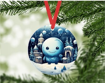 Alien bug Christmas Ornament - Digital PNG file 2 - cute critter instant download - isopod in winter snow - holiday gift tags - kids craft