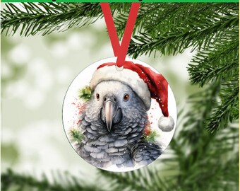 African Gray Parrot Christmas Ornament Digital PNG